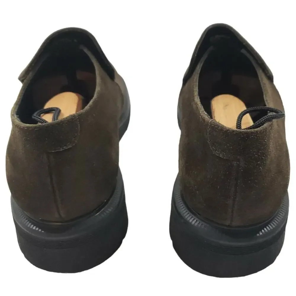 Dr Martens~Men's Size 9~Brown Suede Leather Round Toe Slip On Loafer Shoes 9258